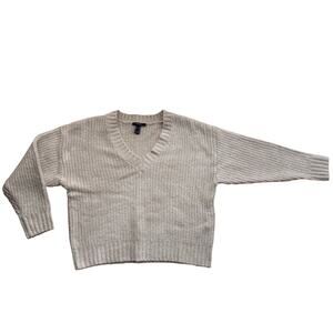 Chunky Knit V-Neck Crop Cream Sweater Size M Neutral Cozy Casual Cottagecore